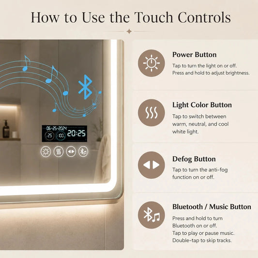 Ventarro Smart LED Bathroom Mirror with Bluetooth & Anti-Fog