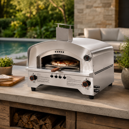 Dual-burner stainless steel outdoor pizza oven product view 1
