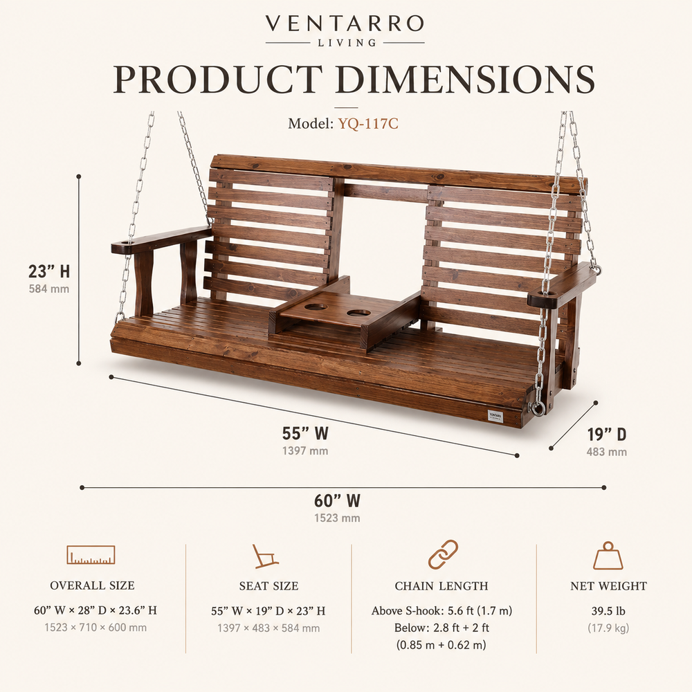 Wooden porch swing dimensions for available size 1