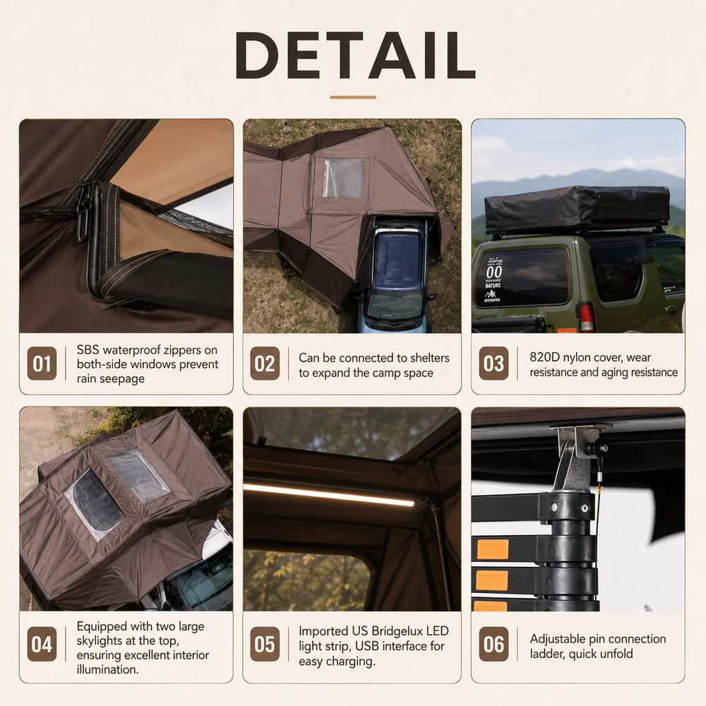 Soft-shell rooftop camping tent product view 6