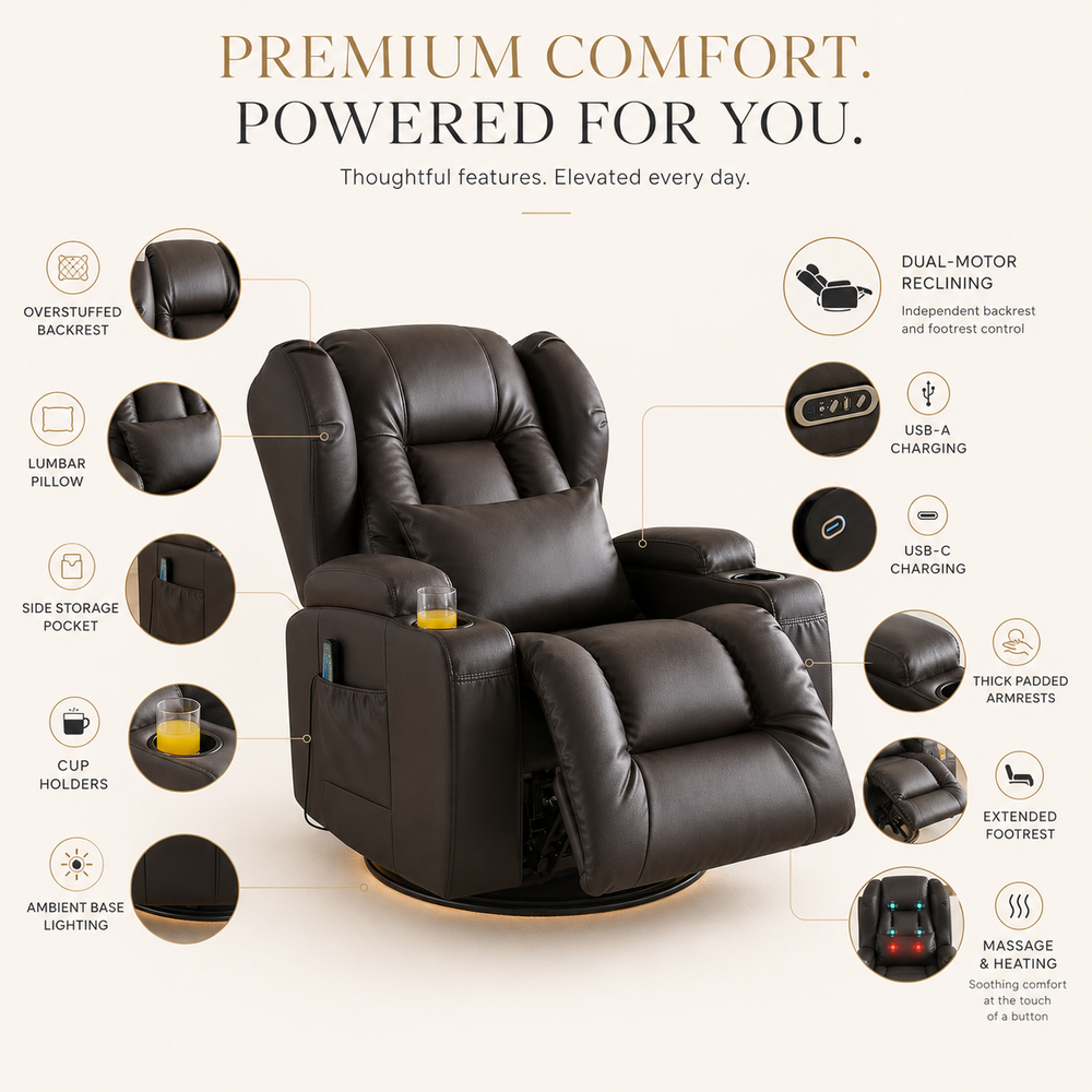 Dual-motor massage and heat power recliner set product view 4