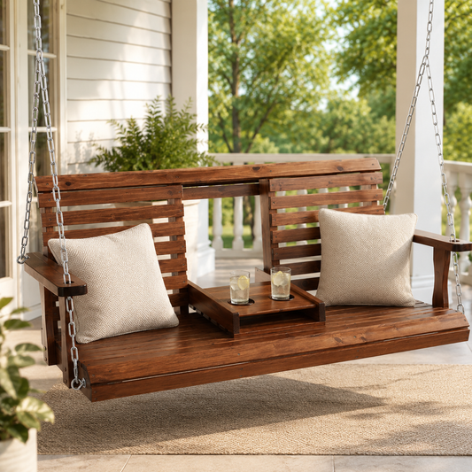 Wooden porch swing product view 1