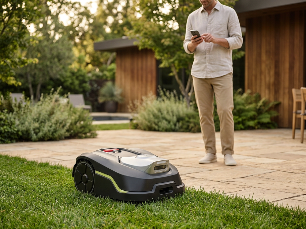 RTK vision robotic lawn mower lifestyle view 1