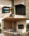 Outdoor TV enclosure with the protective front cover open