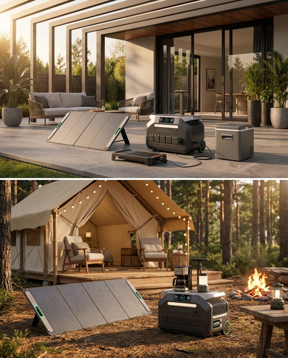 Portable power station and foldable solar panel in use